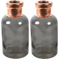 Countryfield Bloemenvaas Firm Bottle - 2x - transparant grijs/koper - glas - D10 x H21 cm