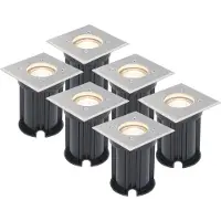V-TAC 6x Dimbare LED grondspot - Vierkant - RVS - 2700K warm wit - 5 Watt - IP65 straal waterdicht - 2 jaar garantie Grondspot buiten 230V
