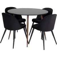 Ebuy24 PlazaBLWA100 eethoek eetkamertafel zwart en 4 Velvet eetkamerstal velours zwart.