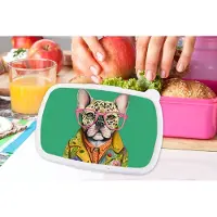 MuchoWow Broodtrommel Roze - Lunchbox - Brooddoos - Bulldog - Bril - Design - Hond - Dieren - 18x12x6 cm - Kinderen - Meisje