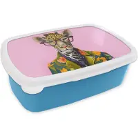 MuchoWow Broodtrommel Blauw - Lunchbox - Brooddoos - Dieren - Giraffe - Bril - Bloemen - 18x12x6 cm - Kinderen - Jongen