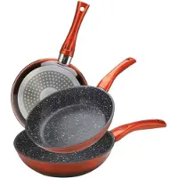 Cheffinger Pannenset 3-Delig Rood - Marmeren Coating - Vaatwasser bestendig