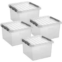 Sunware Q-Line opbergbox 26L - Set van 4 - Transparant/Grijs