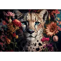 Consalnet Fotobehang - Panter - Luipaard - Dieren - Natuur - Bloemen - Roofdier - Vliesbehang - 208x146cm