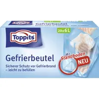 Toppits diepvrieszakjes 6 liter (geen zipsluiting) - 3 x 20 STUKS met GRATIS 15 herbruikbare afsluitklemmen.