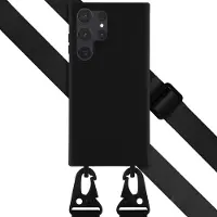 Selencia Siliconen hoesje met afneembaar koord voor de Samsung Galaxy S23 Ultra - Zwart