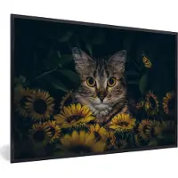 PosterMonkey Fotolijst incl. Poster - Kat - Geel - Bloemen - Botanisch - 90x60 cm - Posterlijst
