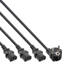InLine 3x C13 - CEE 7/7 (haaks) Y-stroomkabel - 0,60m + 3x 1,20m - 3x 1,00mm / zwart - 1,8 meter