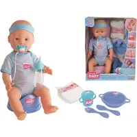 Simba New Born Baby - Babypop - 43 cm - slapende ogen - blauw - drink en plasfunctie - babypop