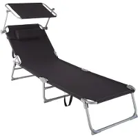 TecTake - Ligstoel - Stalen frame met schuifdak - robuuste, 4-voudig verstelbare rugleuning inclusief kussen - Ideaal voor tuin, zwembad, camping - Zwart