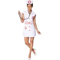 Dressforfun Vrouwenkostuum sexy verpleegster XXL - verkleedkleding kostuum halloween verkleden feestkleding carnavalskleding carnaval feestkledij partykleding - 301507