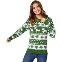 TecTake dressforfun - Kersttrui wintertoverpracht groen-wit voor vrouwen L - verkleedkleding kostuum halloween verkleden feestkleding carnavalskleding carnaval feestkledij partykleding - 303342