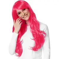 Dressforfun Pruik lang haar lokken pink - verkleedkleding kostuum halloween verkleden feestkleding carnavalskleding carnaval feestkledij partykleding - 303628