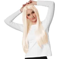 Dressforfun Tectake - Pruik lang haar glad blond - Verkleedkleding kostuum halloween verkleden feestkleding carnavalskleding carnaval feestkledij partykleding - Blond