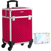 Songmics Make-upkoffer met 4 uittrekbare vakken, Rood
