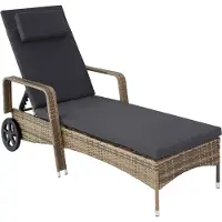 TecTake Ligstoel - zonnebed - wicker - verstelbare rugleuning - natuurkleur - 200 x 70 x 33 cm - 404589 - poly-rattan