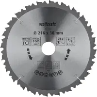 Wolfcraft - Cirkelzaagblad 216x30 mm Afkortzaag - 24 tanden - Geschikt voor Afkortzagen & Tafelzagen - 6551000