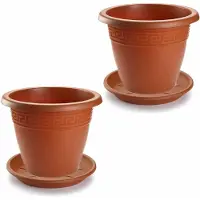 Forte Plastics 3x stuks bloempot met onderschaal - terracotta - rond - D50 x H40 cm - kunststof - plantenpot