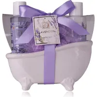 Accentra Badeset LAVENDEL in Keramikbadewanne, inkl. 100ml Duschgel, 100ml Bodylotion, 15g Netzschwamm, Duft: