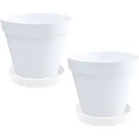 Eda Set van 6x stuks bloempotten Toscane kunststof wit D20 x H17 cm inclusief onderschalen D15 cm - Plantenpotten set