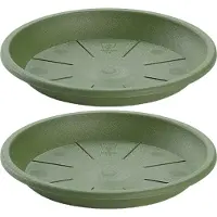 PlasticForte 6x stuks opvangschaal/onderbord Plantenpot donkergroen rond 24 cm - Kunststof - voor een pot van 30/35 cm diameter