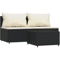 vidaXL 3-delige Loungeset met kussens poly rattan zwart