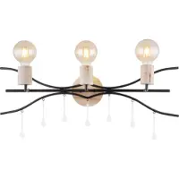 Globo Wandlamp Woonkamerlamp Slaapkamerlamp Eetkamerlamp Ganglamp, metaal, hout gesatineerd glas zwart naturel, 3 vlammen E27, B 76 cm