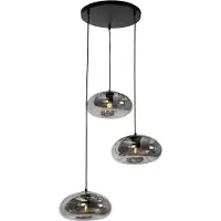 QAZQA Art Deco hanglamp zwart met smoke glas rond 3-lichts - Ayesha