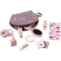 Howa Speelgoed make-up set cosmetische tas voor kinderen met 8 stuks houten accessoires en hart stickers