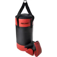 Quint Bokszak met Handschoenen PVC Leer Rood/Zwart – Kinder Bokszak 50 cm – 7,2 kg – Inclusief Bokshandschoenen & Draagtas – Trainingsset voor Kinderen – Engelhart