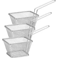 Secret De Gourmet Frietmandje - 6x - zilver - RVS - 20,5x9x11 cm - serveermandje patat/snacks