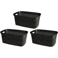 Storage solutions Wasmand van rotan gevlochten - 3x - zwart - kunststof - 35 liter - 35 x 53 x 23 cm