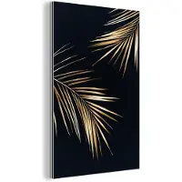 MuchoWow Wanddecoratie Metaal - Aluminium Schilderij Industrieel - Bladeren - Planten - Goud - Zwart - Luxe - 60x90 cm - Dibond - Foto op aluminium - Industriële muurdecoratie - Voor de woonkamer/slaapkamer