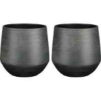 Mica Decorations Plantenpot/bloempot - 2x - terracotta - zwart - relief patroon - D24 x H23