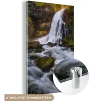 MuchoWow Glasschilderij - Waterval - Bomen - Natuur - Rotsen - Schilderij glas - Muurdecoratie - 20x30 cm - Foto op glas