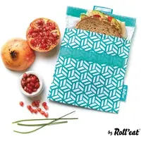 Roll'Eat Snack'n'Go Tiles Groen - Herbruikbaar Boterhamzakje en Snackverpakking - Sluiting met klittenband - BPA-vrij - Waterdichte binnenlaag - Wasbaar tot 60°C
