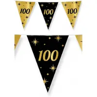 Paper Dreams 3x stuks leeftijd verjaardag feest vlaggetjes 100 jaar geworden zwart/goud 10 meter - Vlaggenlijnen