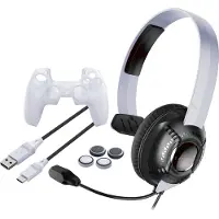 Raptor Gaming Starter Pack voor PS5: Mono-hoofdtelefoon, oplaadkabel, siliconen hoesje en analoge stickdoppen in zwart/wit, model RG-SK100