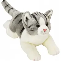 Suki Pluche knuffeldier poes/kat - grijs - liggend - 33 cm - huisdier knuffel