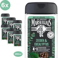 Le Petit Marseillais 4in1 douchegel voordeelverpakking - zeeden en eucalyptus - extra verfrissend - 6x250 ml