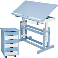 TecTake 401241 verstelbaar - Bureau - 109 cm - Blauw - Inclusief ladekast