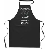 Mijncadeautje Keukenschort - Kookschort - BBQ schort - Cadeau - verjaardag en feest - zwart - 100% katoen - zwart - Opzij Opzij ik moet naar mijn - (Vijver-) Vissen