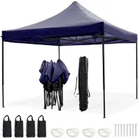 LifeGoods Partytent - Paviljoen - 3x3 m - Easy Up - Opvouwbaar - Waterdicht - Draagtas met Wieltjes - Donkerblauw