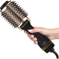 Auronic 3-in-1 Föhnborstel - Keramische Magic Brush - Airstyler - Lang/Stijl/Krullen - 1000W - Zwart/Goud