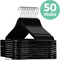 LifeGoods Kledinghangers - Met Broeklat - Hardhout - Zwart - 50 Stuks