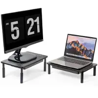 Auronic Monitor Standaard - Monitor Verhoger - Beeldscherm Verhoger - 2 Stuks - Verstelbaar - 37 x 23,5 x 10 cm - Metaal - Zwart