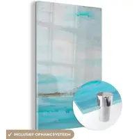 MuchoWow Glasschilderij 120x180 cm - Schilderij acrylglas - Verf - Schilderij - Abstract - Blauw - Foto op glas - Schilderijen