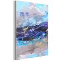 MuchoWow Wanddecoratie Metaal - Aluminium Schilderij Industrieel - Abstract - Grijs - Blauw - Verf - 120x160 cm - Dibond - Foto op aluminium - Industriële muurdecoratie - Voor de woonkamer/slaapkamer