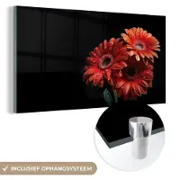 MuchoWow Glasschilderij 40x20 cm - Schilderij acrylglas - Bloemen - Botanisch - Rood - Gerbera - Natuur - Foto op glas - Schilderijen