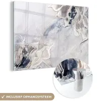 MuchoWow Glasschilderij 120x80 cm - Schilderij acrylglas - Verf - Abstract - Beige - Grijs - Foto op glas - Schilderijen